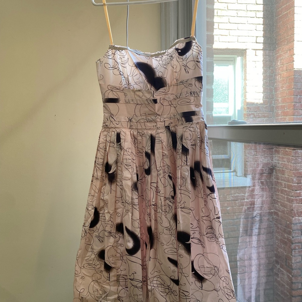 PRADA Sport Light Pink Ink Sketch Face Print Spaghetti Strap Pleated Sundress - Picture 3 of 8